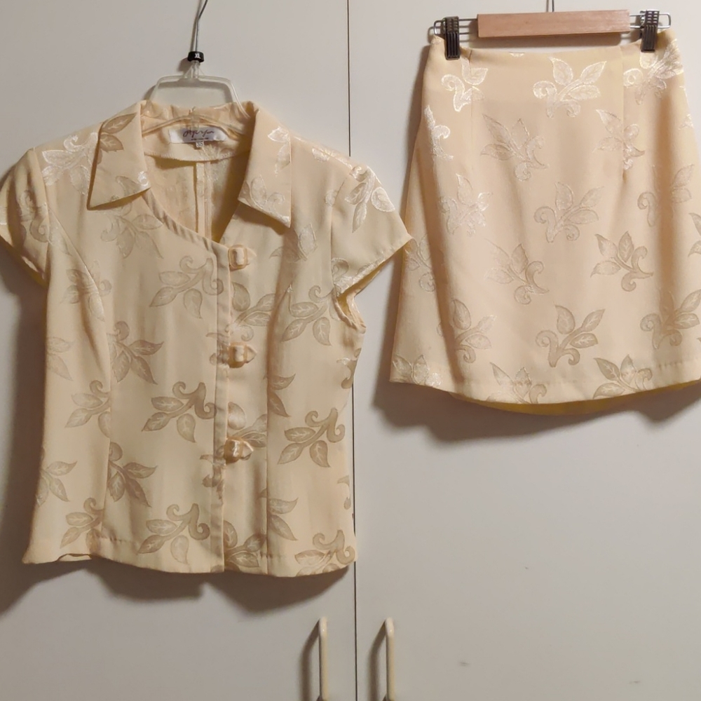 Cream color blouse with skirt set